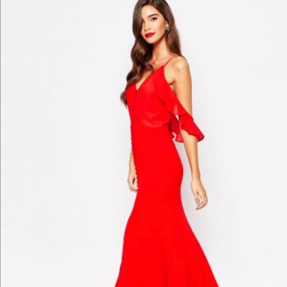 New Jarlo red lined flutter double georgette gown GREAT PROM dress